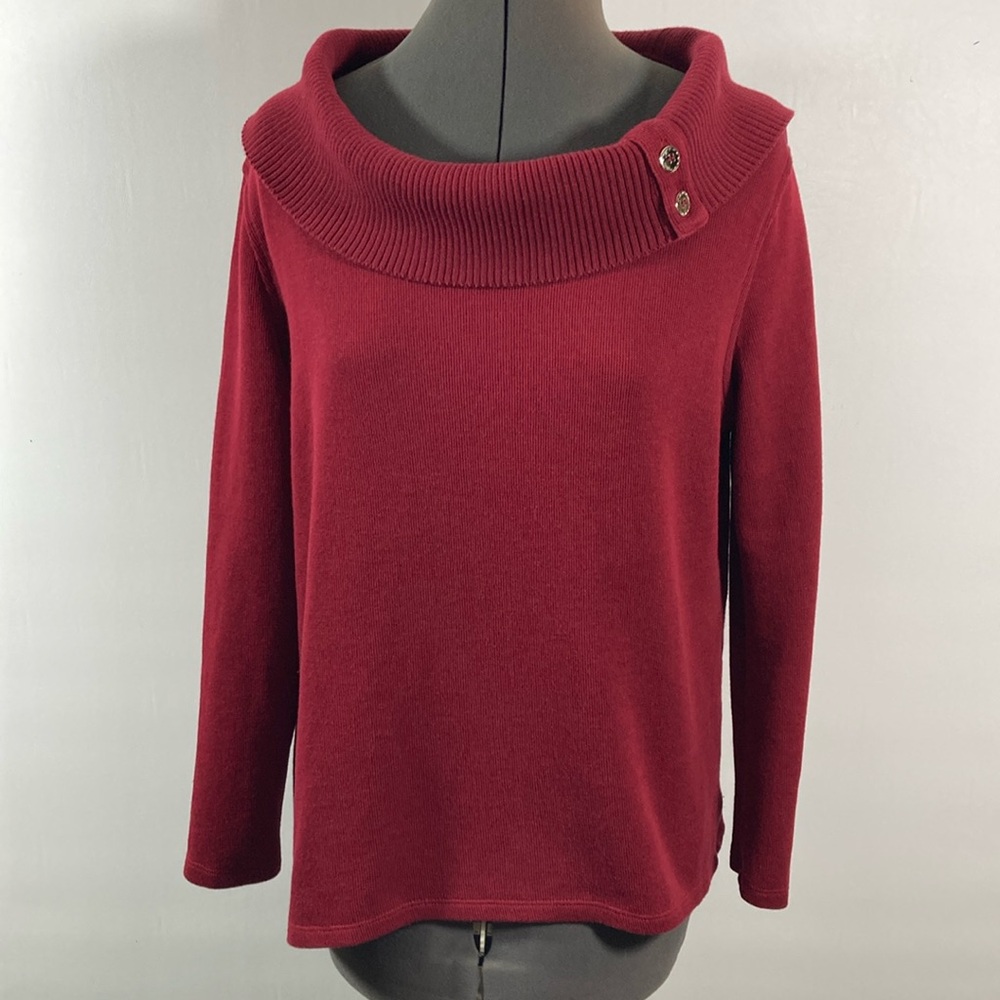 Rebecca Malone Sweater Women Size Large Wine Color Wide Neck Long Sleeve
